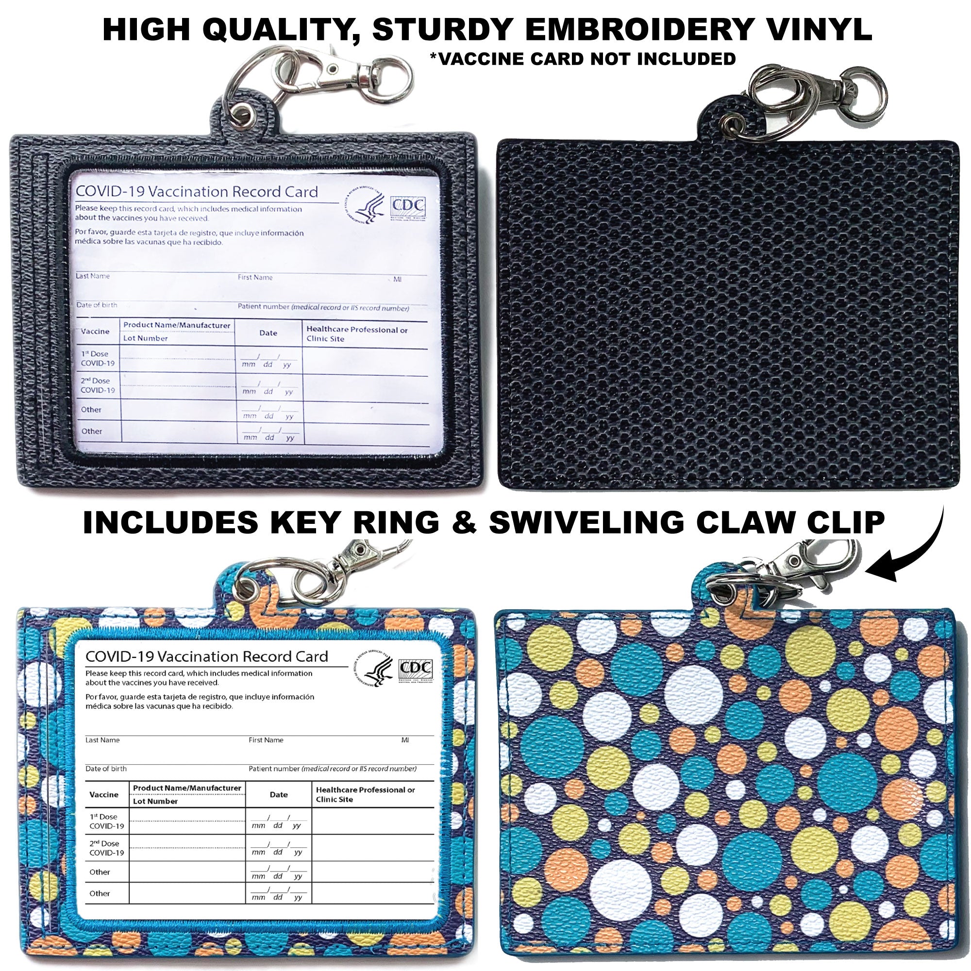 2 Count Fashionable Vaccine Card Holder (Black and Polka Dot)