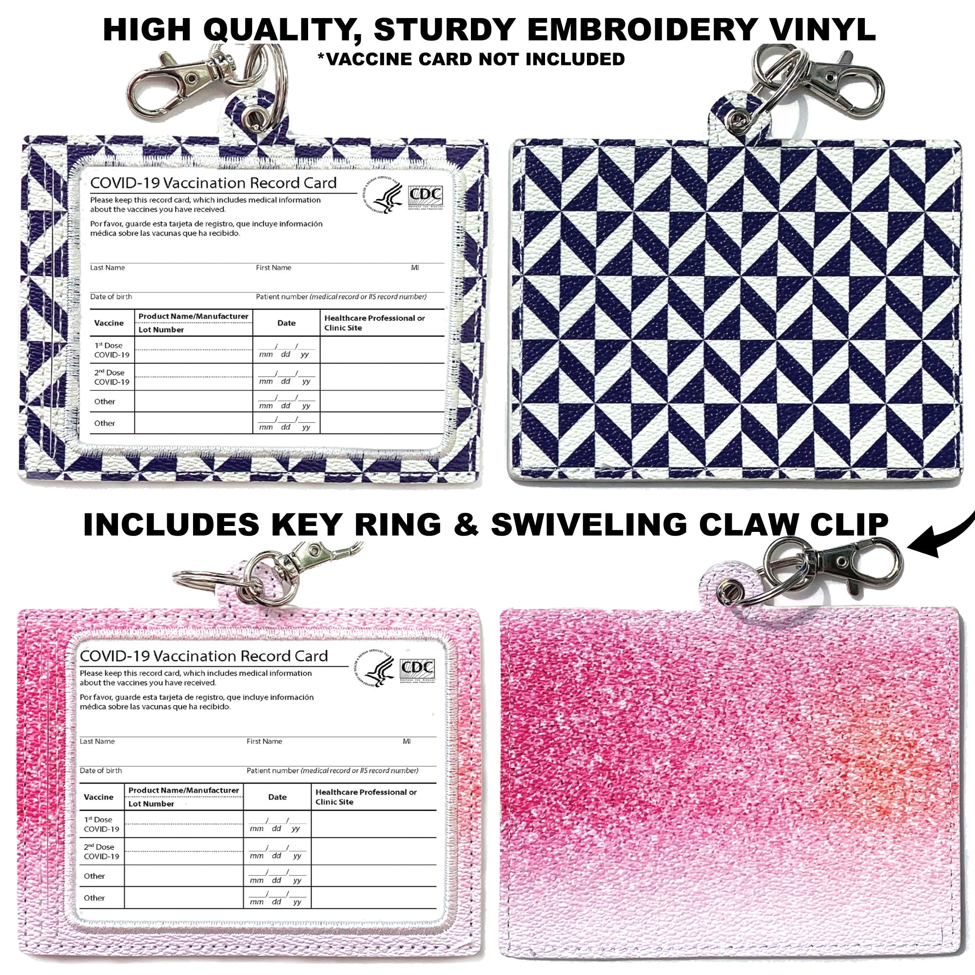 2 Pack Fashionable Vaccine Card Holder (Checkered and Pink)